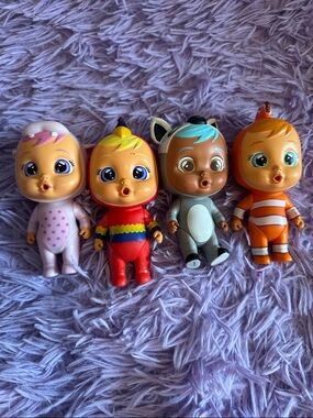 Cry Babies Colorful Baby Character Toy Set – Pink, Red, Gray & Orange Dolls